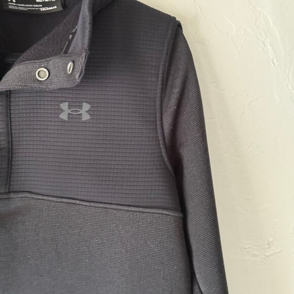 Under Armour ColdGear Black Snap‎ Pullover Size M Waffle Lined Quarter Button - Picture 8 of 10